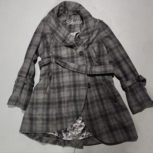 Gray Plaid Belted Coat